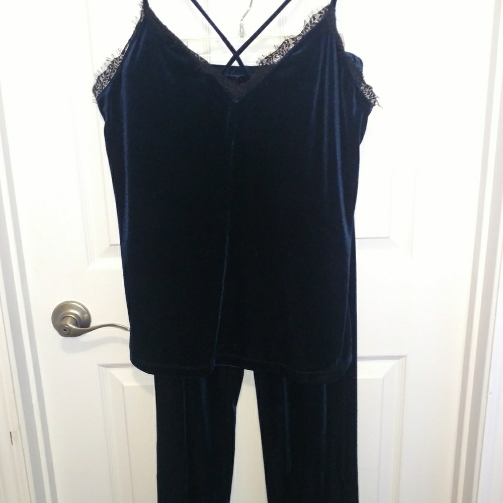Navy Blue Velour Pajama Set